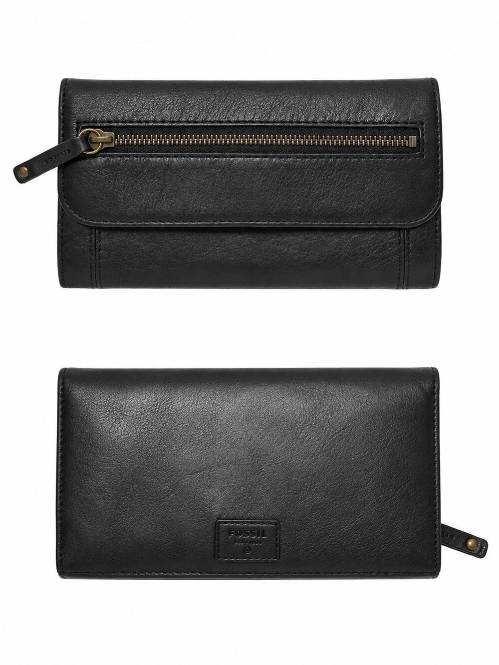 FOSSIL Jori RFID Flap Clutch Wallet In Black EUC